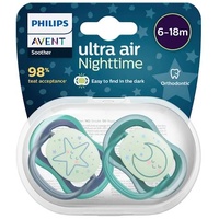 Avent Night Time Air Soother 6-18 Month BPA Free 2 Pack (Colours and Animals may vary)