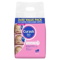 Curash Baby Wipes Fragrance Free 3 Pack 80 Wipes