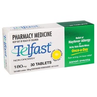 Telfast 180mg 30 Tablets | Fexofenadine Antihistamine (S2)