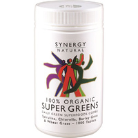 Synergy Natural Organic Super Greens (Spirulina, Chlorella, Barley Grass & Wheat Grass) 1000 Tablets