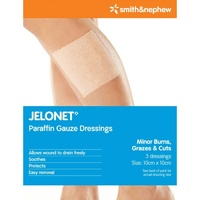Jelonet Paraffin Gauze Dressing 10cm X 10cm Pack of 3