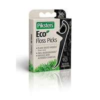 Piksters Eco Floss Picks 30 Pack Infused with Activated Charcoal Toothpick