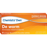 Chemists' Own De Worm Orange Flavoured Chewable 6 Tablets (S2)
