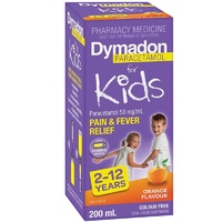 Dymadon Pain & Fever Relief for Kids 2 -12 years, Orange Flavour 200mL (S2)