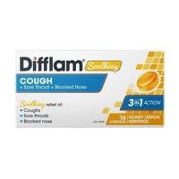 Difflam Soothing Cough + Sore Throat + Blocked Nose 16 Honey & Lemon Lozenges