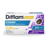 Difflam Soothing Cough + Sore Throat + Blocked Nose Blackcurrant Flavour 16 Lozenges (S2)