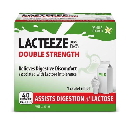 Lacteeze Double Strength Chewable (vanilla flavour) 40c