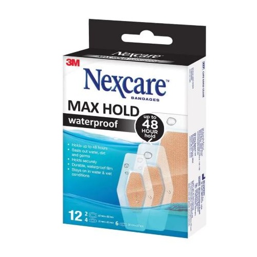 Nexcare Max Hold Waterproof Assorted 12 Pack