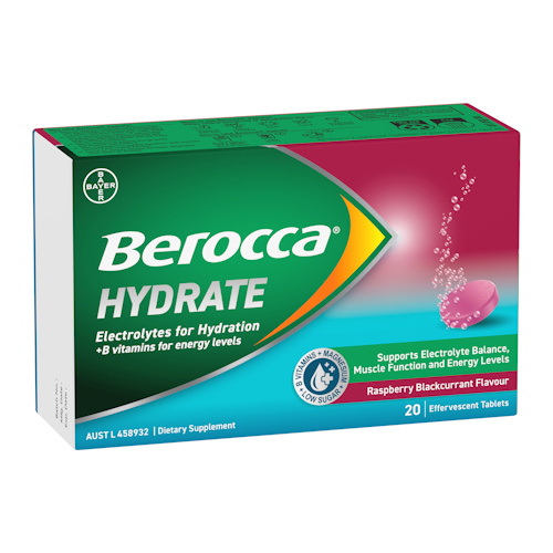 Berocca Hydrate Raspberry Blackcurrant 20 Effervescent Tablets 