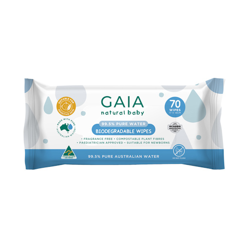 Gaia Natural Baby Water Bio Wipes 70Pk