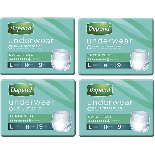 Depend Incontinence Underwear Unisex Super Plus Large 9 Pack [4 Units] 