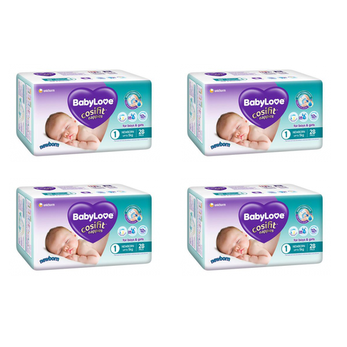 Babylove Cosifit Newborn Convenience Nappies 28 Pack [Bulk Buy 4 Units]