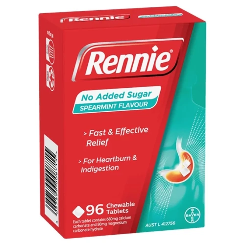 Rennie No Added Sugar Spearmint 96 Tablets