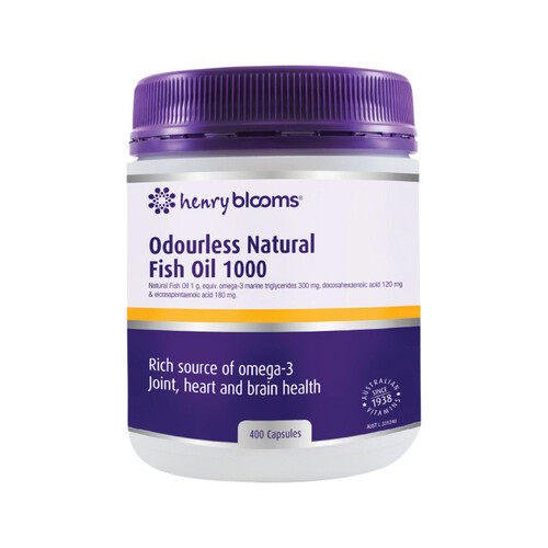 Henry Blooms Odourless Natural Fish Oil 1000mg 400 Capsules