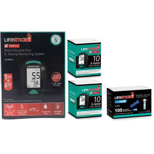 Lifesmart Blood Glucose Ketone Meter LS-946N + 2 Boxes Ketone Test Strips + 1 Lancet [Abbott Optium Neo Ketone Alternative]