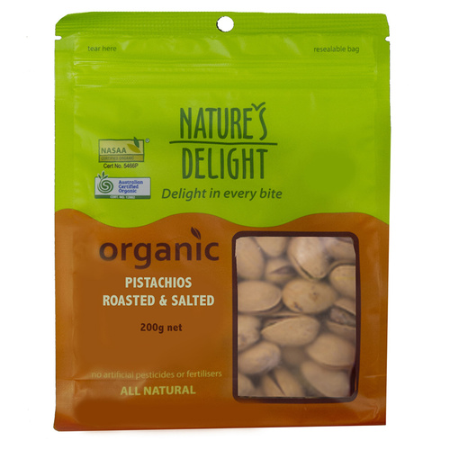 Nature's Delight Organic Pistachios Roasted & Salted 200g