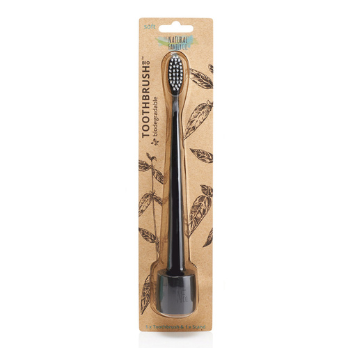 The Natural Family Co. Bio Toothbrush Pirate Black with Stand