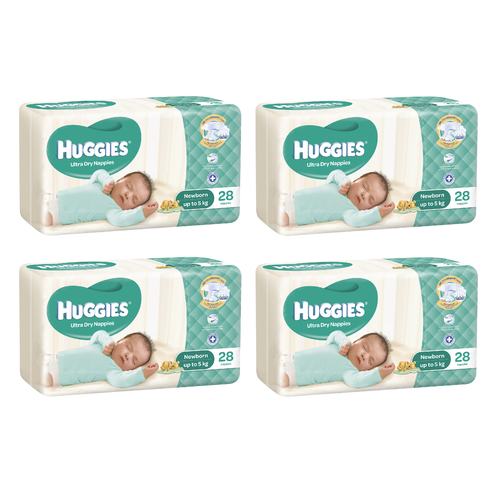 Huggies Ultimate Nappies Newborn Up to 5kg 28 Pack [Bulk Buy 4 Units]