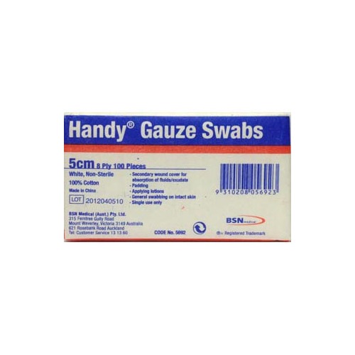 Handy Gauze Non-Sterile Swabs 5X5cm - 100 Pack