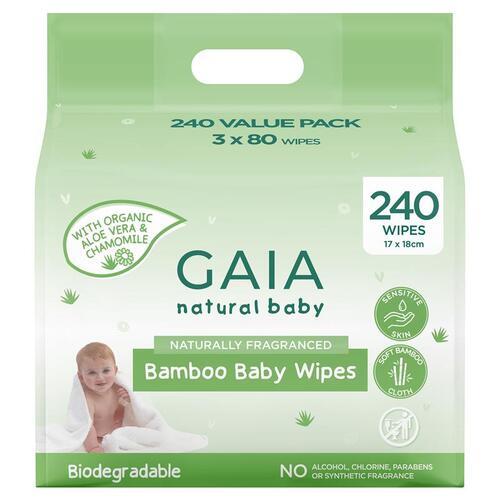 Gaia Natural Bamboo Wipes 240 Value Pack