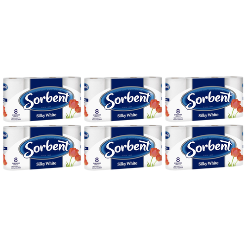 Sorbent Toilet Tissue Paper Extra Thick Silky White 8 Rolls [Bulk Buy 6 Units]