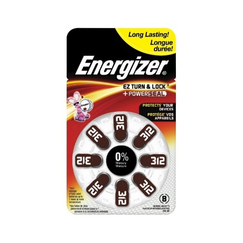 Energizer EZ Turn & Lock Size 312 Hearing Aid Batteries 8 Pack