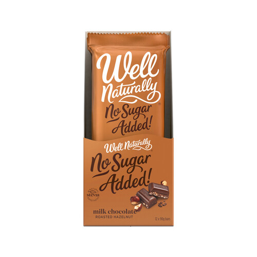 Well Naturally No Added Sugar Block Milk Chocolate Roasted Hazelnut 90g [Bulk Buy 12 Units]