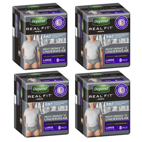 Depend RealFit For Men Night Defence Underwear Large 8 Pack [Bulk Buy 4 Units]