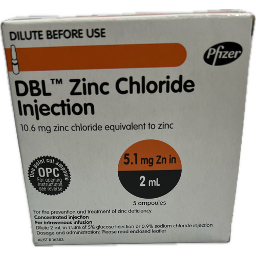Zinc Chloride Injection 5.1mg/2ml 5 Pack
