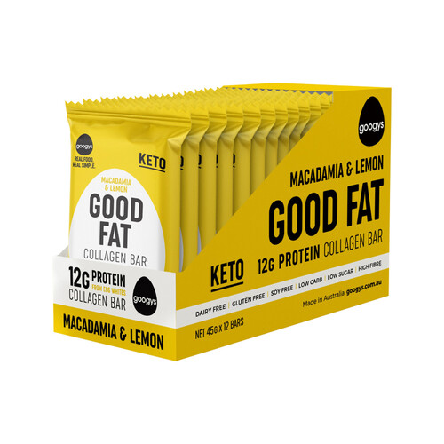 Googys Good Fat Collagen Bar Macadamia & Lemon 45g [Bulk Buy 12 Units]