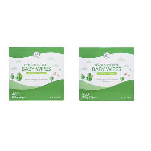 24 Daily Baby Wipes Fragrance Free 80 wipes - 6 pack [Bulk Buy 2 Units]