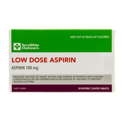 TerryWhite Chemmart Aspirin Low Dose 100mg - 28 Tablets