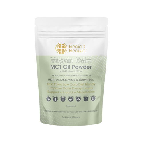 Brain and Brawn Vegan Keto MCT Oil Powder (with Prebiotic Fibre) Unflavoured 300g