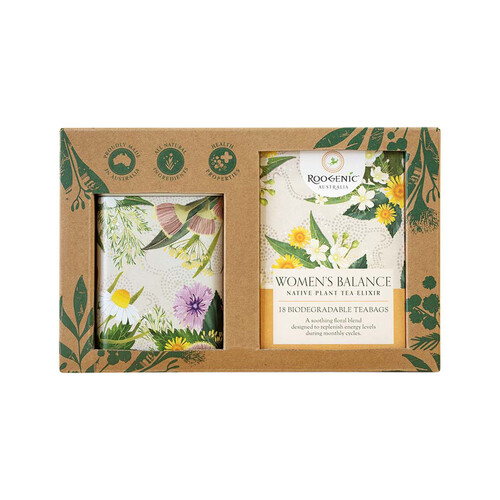Roogenic Australia Gift Box Women's Balance (Native Plant Tea Elixir) x 18 Tea Bags with Womens Tin
