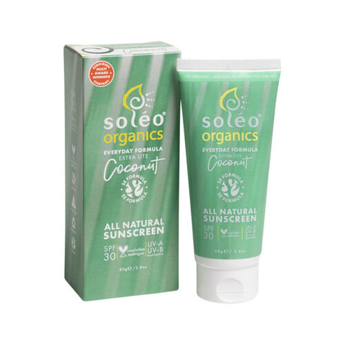 Soleo Organics All Natural Sunscreen SPF30 Everyday Formula Coconut (Extra Lite) 80g