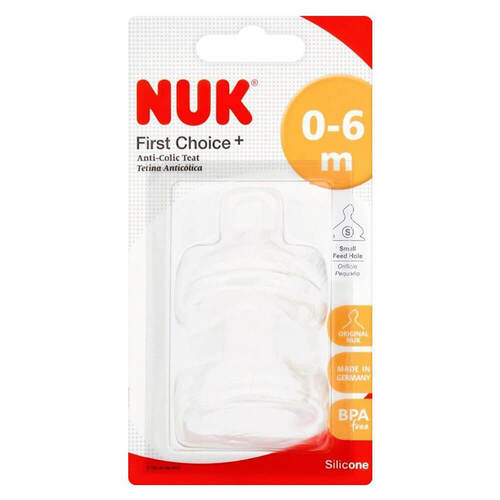NUK First Choice Plus Anti-Colic Teat - Small 0-6 Months - 2 Pack