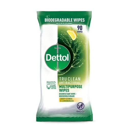 Dettol Tru Clean Antibacterial & Cleaning Disinfectant Wipes Zesty Citrus & Lemongrass 90 Pack