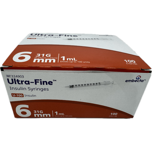 Embecta BD Ultra-Fine Insulin Syringes 1mL 0.25mm (31G) x 6mm 100 Pack