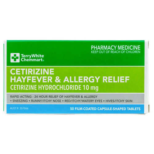 TerryWhite Chemmart Cetirizine Hay Fever & Allergy Relief 50 Tablets