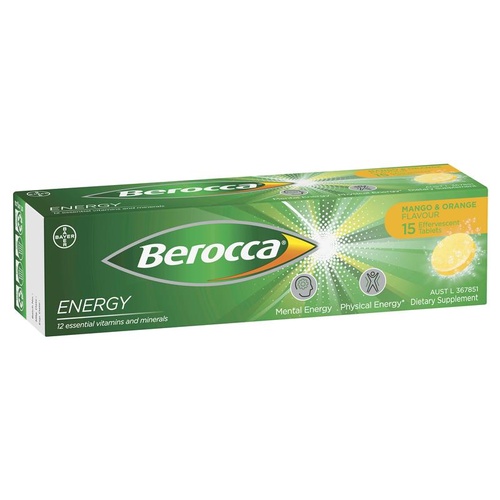 Berocca Energy Mango & Orange Flavour 15 Effervescent Tablets