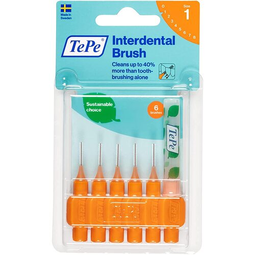 Tepe Interdental Brush 0.45mm Size 1 (Orange) 6 Pack