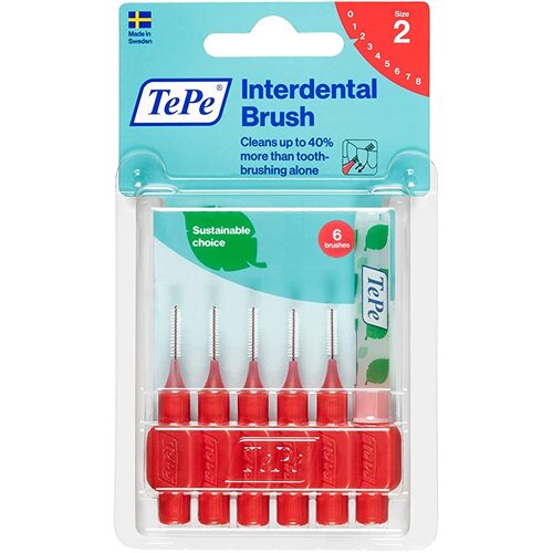 TEPE Interdental Brush Red 0.5mm size 2 -  6 Pack
