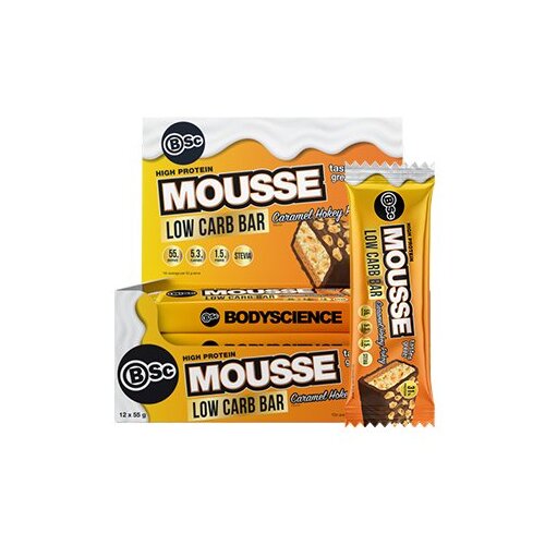 Body Science High Protein Low Carb Mousse Bar Caramel Hokey Pokey 55g [Bulk Buy 12 Units]