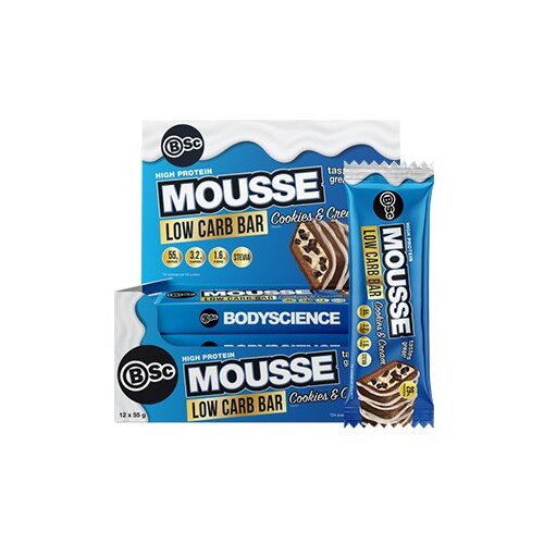 Body Science High Protein Low Carb Mousse Bar Cookies and Cream 55g [Bulk Buy 12 Units]