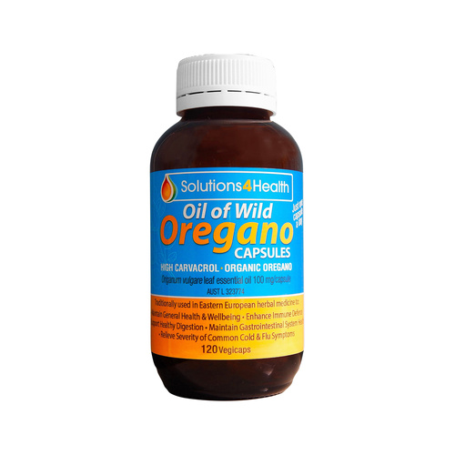 Solutions 4 Health Organic Oil of Wild Oregano Capsules 120 Vegan Capsules