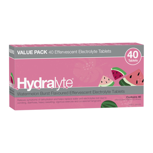 Hydralyte Watermelon Burst Flavoured Effervescent Electrolyte 40 Tablets 