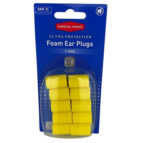 Surgical Basics Foam Straight Ear Plugs NRR33 5 Pairs