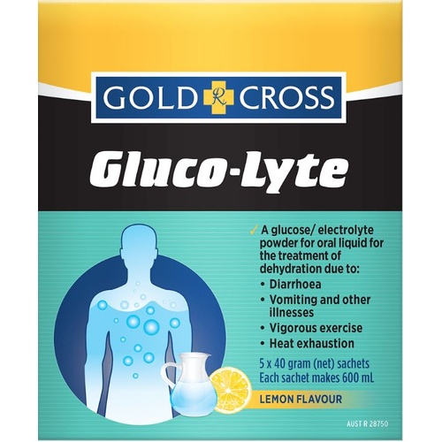 Gold Cross Gluco-Lyte Lemon Flavour 5x 40g Oral Sachets