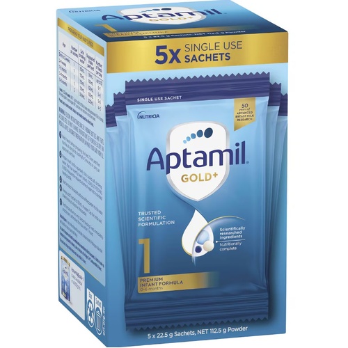 Aptamil Gold+ Stage 1 Infant Formula 0-6 Months Sachets 22.5g x 5 pack