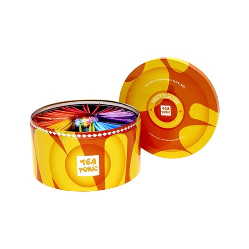Tea Tonic Fruity Selection Round Tin x 40 Tea Bags (+ Bonus Mini Tin of Gold Sugar)